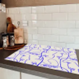 Gezicht - Blauw - Lijnen - Beige Inductie beschermer vinyl 3mm klein 276 -sfeer3