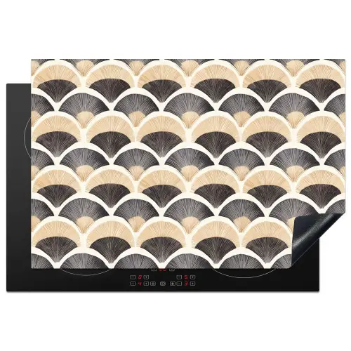 Waaier - Patroon - Zwart - Beige Inductie beschermer vinyl 3mm klein 276 -3d