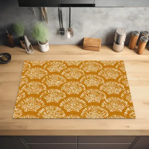 Waaierachtige motieven - Geel - Vintage Inductie beschermer vinyl 3mm klein -sfeer5