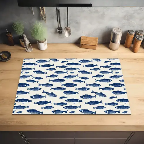 Vissen - Patroon - Blauw - Wit Inductie beschermer vinyl 3mm klein 276 -sfeer5