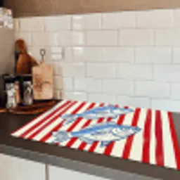 Vissen - Verticale strepen - Blauw - Rood Inductie beschermer vinyl 3mm klein -sfeer3