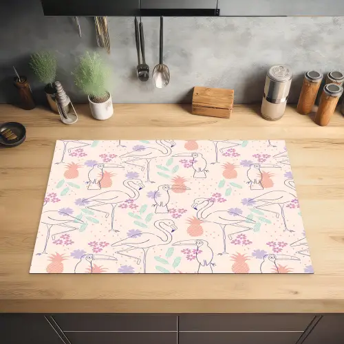 Flamingo - Toekan - Tropisch - Patroon Inductie beschermer vinyl 3mm klein 276 -sfeer5