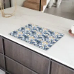 Chic - Bloemig - Blauw - Goud Inductie beschermer vinyl 3mm klein 276 -sfeer8