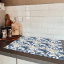 Chic - Bloemig - Blauw - Goud Inductie beschermer vinyl 3mm klein 276 -sfeer3
