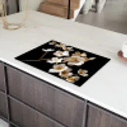Bloem - Wit - Zwart Inductie beschermer vinyl 3mm klein -sfeer8