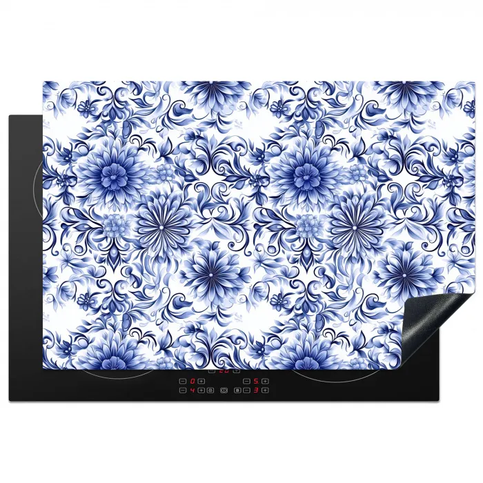 Bloemen - Blauw - Patroon - Wit Inductie beschermer vinyl 3mm klein 276 -3d