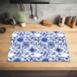 Bloemen - Blauw - Patroon - Wit Inductie beschermer vinyl 3mm klein 276 -sfeer5