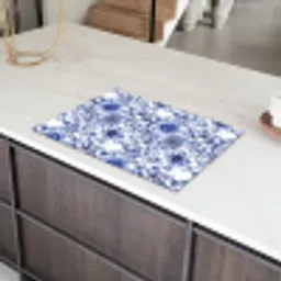 Bloemen - Blauw - Patroon - Wit Inductie beschermer vinyl 3mm klein 276 -sfeer8