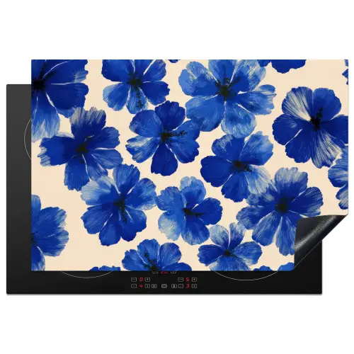 Bloemen - Blauw -Patroon - Wit Inductie beschermer vinyl 3mm klein -3d