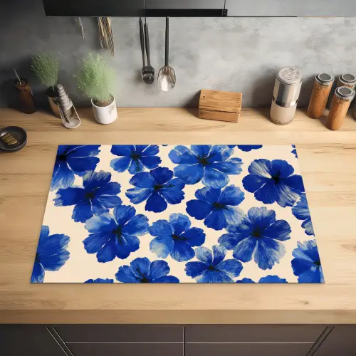 Bloemen - Blauw -Patroon - Wit Inductie beschermer vinyl 3mm klein -sfeer5