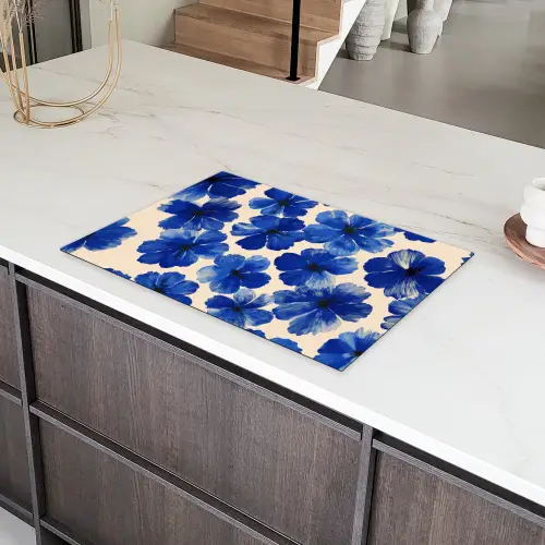 Bloemen - Blauw -Patroon - Wit Inductie beschermer vinyl 3mm klein -sfeer8