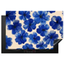 Bloemen - Blauw -Patroon - Wit Inductie beschermer vinyl 3mm klein -3d