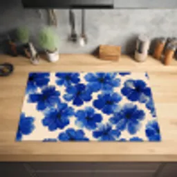 Bloemen - Blauw -Patroon - Wit Inductie beschermer vinyl 3mm klein -sfeer5