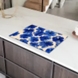 Bloemen - Blauw -Patroon - Wit Inductie beschermer vinyl 3mm klein -sfeer8