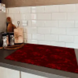 Bloemen - Donkerrood - Patroon Inductie beschermer vinyl 3mm klein 276 -sfeer3