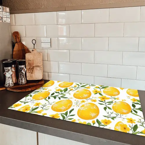 Bloemen - Paaseieren - Geel Inductie beschermer vinyl 3mm klein -sfeer3