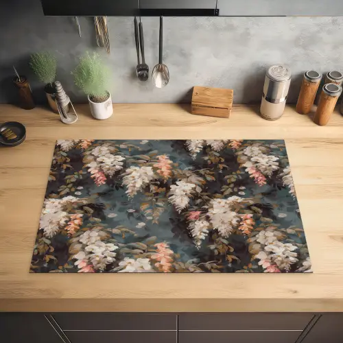 Bloemen - Bladeren - Donker - Patroon Inductie beschermer vinyl 3mm klein 276 -sfeer5