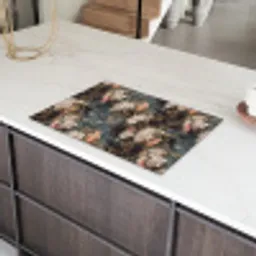 Bloemen - Bladeren - Donker - Patroon Inductie beschermer vinyl 3mm klein 276 -sfeer8