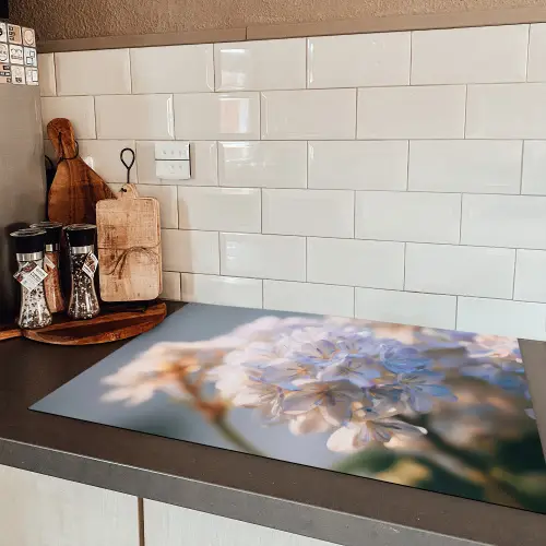 Bloemen - Lichtblauw - Wazig - Trosje Inductie beschermer vinyl 3mm klein -sfeer3