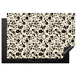 Bloemen - Dessin - Zwart Inductie beschermer vinyl 3mm klein 276 -3d