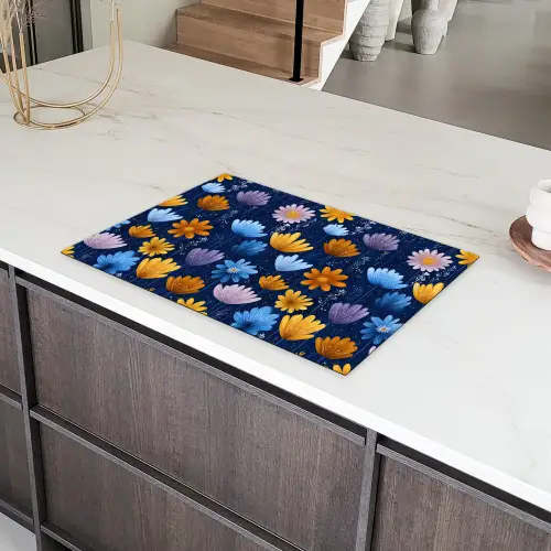 Bloemen - Patroon - Blauw - Contrast Inductie beschermer vinyl 3mm klein -sfeer8