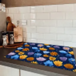 Bloemen - Patroon - Blauw - Contrast Inductie beschermer vinyl 3mm klein -sfeer3