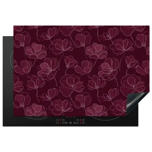 Bloemen - Patroon - Bordeauxrood Inductie beschermer vinyl 3mm klein 276 -3d