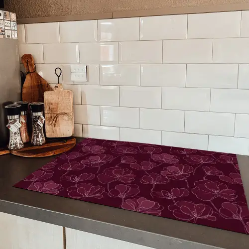 Bloemen - Patroon - Bordeauxrood Inductie beschermer vinyl 3mm klein 276 -sfeer3