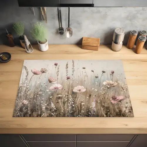 Bloemen - Roze - Modern - Beige Inductie beschermer vinyl 3mm klein -sfeer5