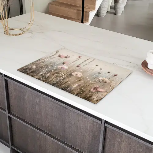 Bloemen - Roze - Modern - Beige Inductie beschermer vinyl 3mm klein -sfeer8
