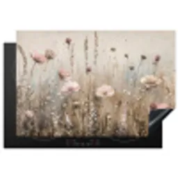 Bloemen - Roze - Modern - Beige Inductie beschermer vinyl 3mm klein -3d