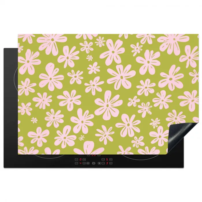 Bloemen - Roze - Getekend - Patroon Inductie beschermer vinyl 3mm klein -3d
