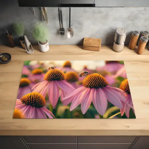 Bloemen - Paars - Bijen Inductie beschermer vinyl 3mm klein -sfeer5