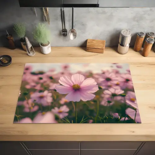 Bloemen - Paars - Wazig Inductie beschermer vinyl 3mm klein -sfeer5
