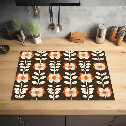 Bloemen - Retro - Bruin Inductie beschermer vinyl 3mm klein 276 -sfeer5