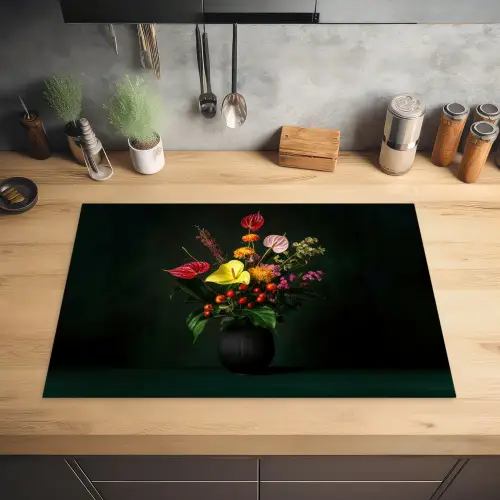Bloemen - Vaas - Zwart Inductie beschermer vinyl 3mm klein -sfeer5