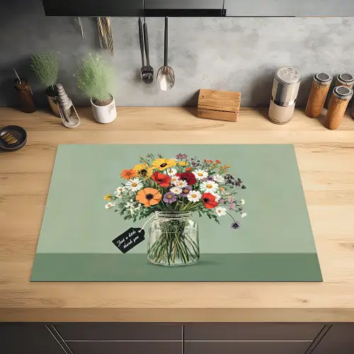 Bloemen - Vaas - Kaartje Inductie beschermer vinyl 3mm klein -sfeer5