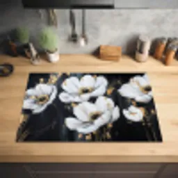 Bloemen - Wit - Abstract Inductie beschermer vinyl 3mm klein -sfeer5