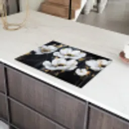 Bloemen - Wit - Abstract Inductie beschermer vinyl 3mm klein -sfeer8