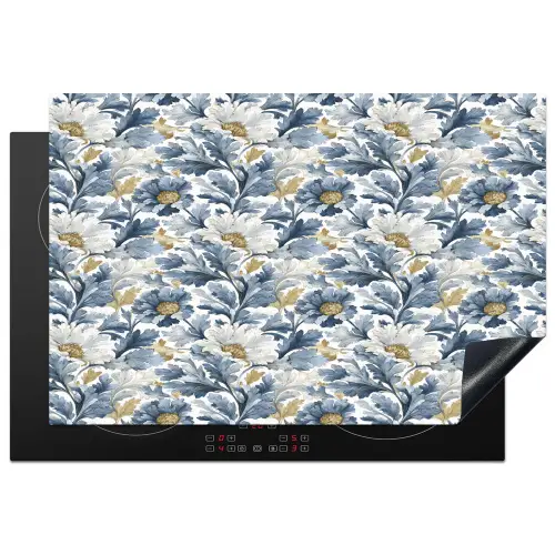 Chic - Bloemen - Wit - Blauw Inductie beschermer vinyl 3mm klein 276 -3d