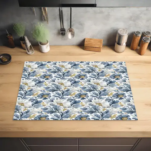Chic - Bloemen - Wit - Blauw Inductie beschermer vinyl 3mm klein 276 -sfeer5