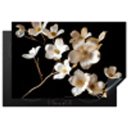 Bloemen - Wit - Goud Inductie beschermer vinyl 3mm klein -3d