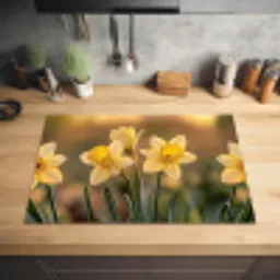 Bloemen - Geel - Wazig Inductie beschermer vinyl 3mm klein -sfeer5