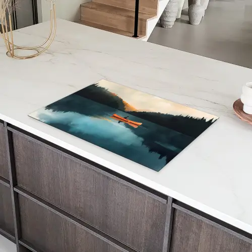 Bossen - Meer - Kano - Oranje Inductie beschermer vinyl 3mm klein -sfeer8