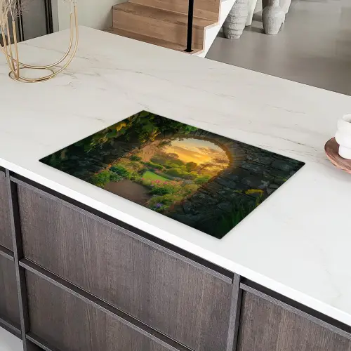 Poort - Planten - Zonsondergang Inductie beschermer vinyl 3mm klein -sfeer8