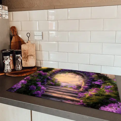 Poort - Paars - Bloemen Inductie beschermer vinyl 3mm klein -sfeer3
