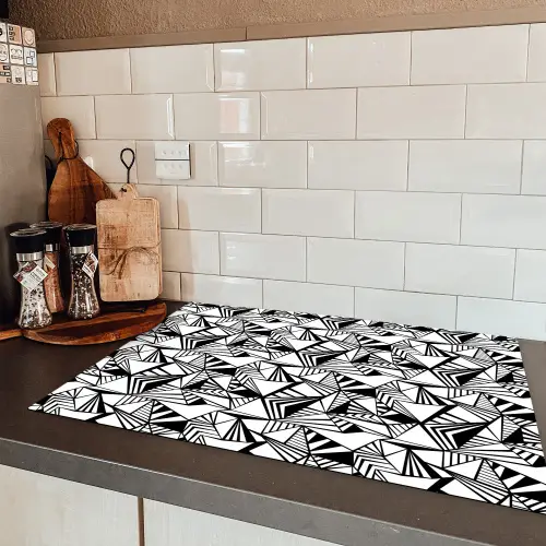 Geometrie - Driehoeken - Zwart - Wit Inductie beschermer vinyl 3mm klein 276 -sfeer3