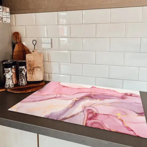 Goud - Marmer - Roze Inductie beschermer vinyl 3mm klein -sfeer3