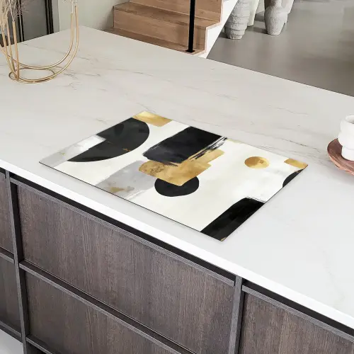 Goud - Rechthoeken - Cirkels - Abstract Inductie beschermer vinyl 3mm klein -sfeer8