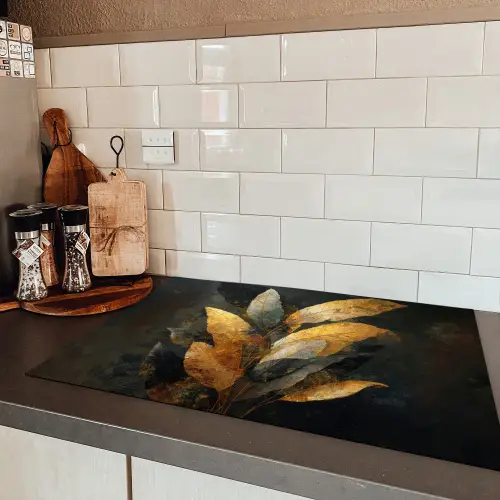 Gouden Bladcompositie – Botanische Luxe Inductie beschermer vinyl 3mm klein -sfeer3